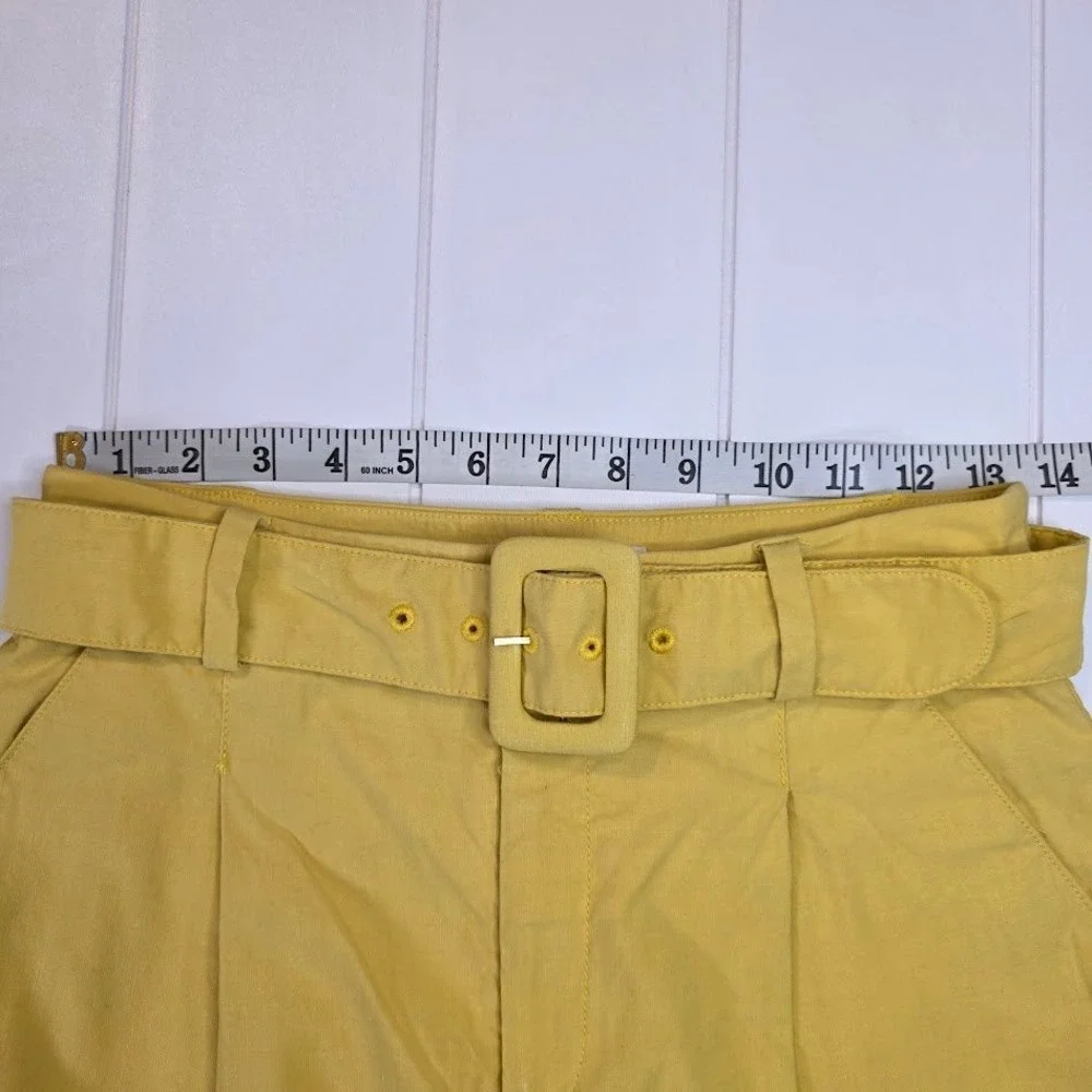 Anthropologie Women's 0 Wide Leg Cropped Pants Yellow Belted High Rise‎ Pleated